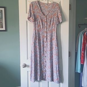 dip Floral Button-Down Midi Dress - Blue and Orange